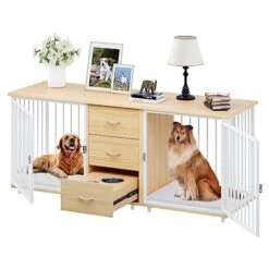 YITAHOME Large Dog Crate Furniture 74" Inch, Indoor Wooden Dog Kennel With Dog Feeders Bowls, 2-in-1 TV Stand, Endtable For 2 Large Medium Dogs, Walnut White 15 YITAHOME Large Dog Crate Furniture 74" Inch, Indoor Wooden Dog Kennel With Dog Feeders Bowls, 2-in-1 TV Stand, Endtable For 2 Large Medium Dogs, Walnut White -Dog Supply Store 41uqv2WVyHL
