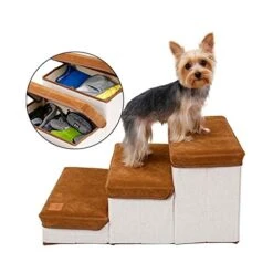 YangYan Pet Dog Stairs Foldable Pet Steps 3-Step Storage Style Pet Stair Indoor Pet Ramp Ladder For Puppies Dog Bed Stairs Storage Case (Color : Yellow) -Dog Supply Store 41vxGnFy5CL