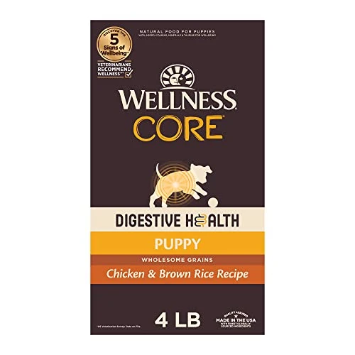 Wellness CORE Digestive Health Dry Puppy Food With Wholesome Grains, Highly Digestible, For Dogs With Sensitive Stomachs, Made In USA With Real Chicken (Puppy Under 1 Year, 4-Pound Bag) 3 Wellness CORE Digestive Health Dry Puppy Food With Wholesome Grains, Highly Digestible, For Dogs With Sensitive Stomachs, Made In USA With Real Chicken (Puppy Under 1 Year, 4-Pound Bag)