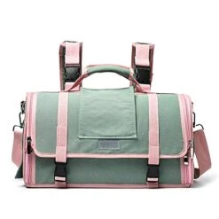 LEFEDA Cat Carrier Dog Foldable Portable Cat Bag Pets Breathable Backpack Dog Outgoing Travel Backpack Handbag Pets Transport Pet Backpack Carrier (Color : Green With Pink)