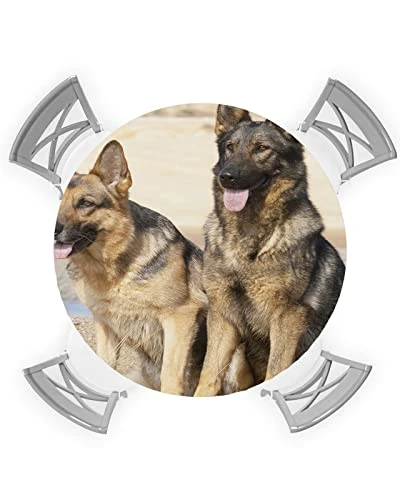 Aomike Round Fitted Tablecloth, Modern Black Yellow Pet Two Dogs Yellow Desert Elastic Edge Tablecloth Waterproof Wipeable Table Cover For Dinning Fits Tables Up To 55" - 60" 3 Aomike Round Fitted Tablecloth, Modern Black Yellow Pet Two Dogs Yellow Desert Elastic Edge Tablecloth Waterproof Wipeable Table Cover For Dinning Fits Tables Up To 55" - 60"