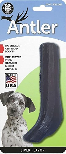 Pet Qwerks Nylon Antler Liver Flavor - Durable Dog Bones For Aggressive Chewers, Tough Nearly Indestructible Chew Proof Toys | Made In USA - For Large Breed Dogs, XL (ZA14)