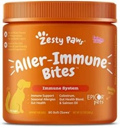 Zesty Paws Allergy Immune Supplement For Dogs - With Omega 3 Salmon Fish Oil & EpiCor Pets + Probiotics For Seasonal Allergies - Peanut Butter -Dog Supply Store 41yOvxJR7L. AC