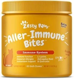 Zesty Paws Allergy Immune Supplement For Dogs - With Omega 3 Salmon Fish Oil & EpiCor Pets + Probiotics For Seasonal Allergies - Peanut Butter -Dog Supply Store 41yRUd6 gL. AC