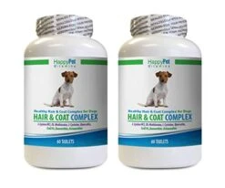 Dog Healthy Coat Supplement - Dog Hair And Coat Health Complex - Healthy Skin And Nails - Itch Relief - Powerful - Vitamin C For Dogs Chewable - 120 Treats (2 Bottles)