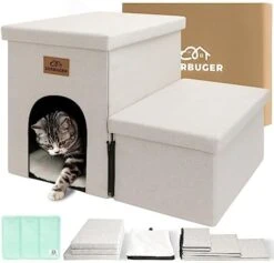 Dog Stairs, Dog Steps For High Beds, Foldable Pet Stairs For Small Dogs Puppy Dog With Storage For Bed And Couch Hold Up To 150 Lbs (Beige Gray, 2 Steps With Condo) -Dog Supply Store 41zFcFD6rBL. AC