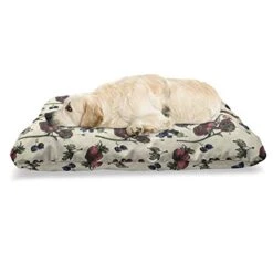Ambesonne Vintage Pet Bed, Drawing Of Berry Fruits Tasty Vegetarian Food Organic Eating Garden Theme, Chew Resistant Pad For Dogs And Cats Cushion With Removable Cover, 24" X 39", Multicolor