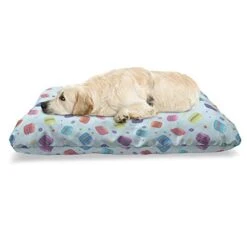 Ambesonne Foods Pet Bed, Colorful Macarons Pattern Along Small Flower Motifs Delicious Artwork, Chew Resistant Pad For Dogs And Cats Cushion With Removable Cover, 24" X 39", Sky Blue And Multicolor