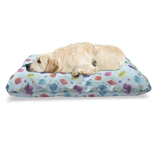 Ambesonne Foods Pet Bed, Colorful Macarons Pattern Along Small Flower Motifs Delicious Artwork, Chew Resistant Pad For Dogs And Cats Cushion With Removable Cover, 24" X 39", Sky Blue And Multicolor 3 Ambesonne Foods Pet Bed, Colorful Macarons Pattern Along Small Flower Motifs Delicious Artwork, Chew Resistant Pad For Dogs And Cats Cushion With Removable Cover, 24" X 39", Sky Blue And Multicolor