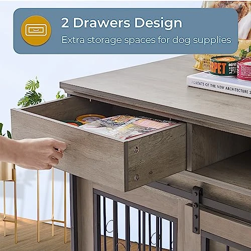 Lyromix Dog Crate Furniture Large Breed TV Stand With Drawer & 2 Sliding Doors, Dog Kennels And Crates For Medium Large Dogs With Divider, Dog Crate End Table, Grey, 66.1''W*23.6''D*36''H 8 Lyromix Dog Crate Furniture Large Breed TV Stand With Drawer & 2 Sliding Doors, Dog Kennels And Crates For Medium Large Dogs With Divider, Dog Crate End Table, Grey, 66.1''W*23.6''D*36''H - Image 6
