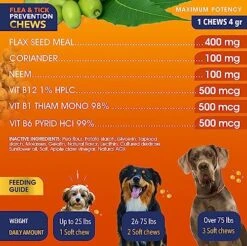 Flea And Tick Prevention For Dogs Chewables - All Natural Dog Flea & Tick Control - For All Breed Sizes, Coriander, Neem. Flax Seed And Vitamins Complex For Flea And Tick Prevention For Dogs -Dog Supply Store 514HQfzMaKL