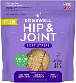 DOGSWELL Hip & Joint Dog Treats 100% Meaty, Grain Free, Glucosamine Chondroitin & Omega 3, Chicken Soft Strips 12 Oz -Dog Supply Store 514ycp02jML. AC