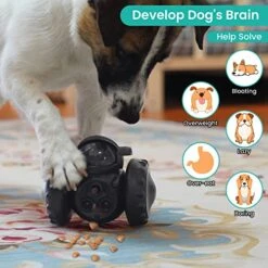 Dog Puzzle Toys, Interactive Treat Toy Food Dispenser, JOSMAX Robot Wheel Slow Feeder Toys For Smart Dogs To Keep Them Busy, Enrichment Toys For IQ Training Mind Improvement - Black -Dog Supply Store 5154s3aB6HL