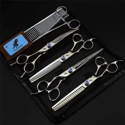 Left Handed Pet Grooming Scissors Upscale Cat Dog 4 Pcs Set Blue Gem Professional Trimmer Kit Premium 7.0 Inch 440C Steel Beauticians Straight Cutting & Thinning & Curved Shears Combs -Dog Supply Store 515BflMQOfL
