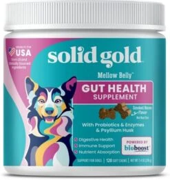 Solid Gold Dog Probiotic Chews - Bacon Flavor Soft Chews For Dog Digestive Support - Mellow Belly Probiotic For Dogs With Fiber & Digestive Enzymes For Bowel Support & Gut Health - 120 Count -Dog Supply Store 515W7Qc2aBL. AC