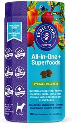 Evolutions By NaturVet All-in-One + Superfoods 90ct Soft Chews For Dogs - Bone Broth, Superfoods Provides Nutritional Support For Healthy Digestion, Joints, Skin & Coat, Immune System, Overall Health -Dog Supply Store 515bMj gV2L. AC