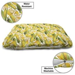 Ambesonne Corn Pet Bed, Vegetable Organic Food Realistic Illustration Yellow Corn Stalks Agriculture, Chew Resistant Pad For Dogs And Cats Cushion With Removable Cover, 24" X 39", Yellow Green White -Dog Supply Store 516L9n0DSSL