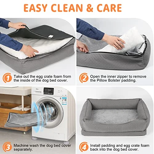 Dog Bed, Orthopedic Bolster Dog Beds For Extra Large Dogs. Egg Crate Foam Sofa With Removable Washable Bed Cover, Nonskid Bottom Couch, Pet Beds For Large&Extra Large Extra Large Size: 42"*32.5" 7 Dog Bed, Orthopedic Bolster Dog Beds For Extra Large Dogs. Egg Crate Foam Sofa With Removable Washable Bed Cover, Nonskid Bottom Couch, Pet Beds For Large&Extra Large Extra Large Size: 42"*32.5" - Image 5