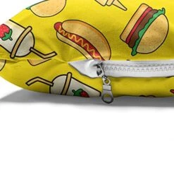 Ambesonne Food Pet Bed, Funny Cartoonish Fast Food With Fries Hot Dog Hamburger Strawberry Milkshake, Chew Resistant Pad For Dogs And Cats Cushion With Removable Cover, 24" X 39", Yellow Multicolor -Dog Supply Store 517RyGqCAyL