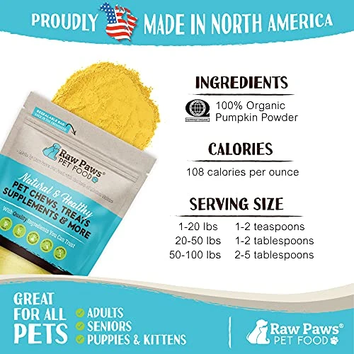 Raw Paws USA Organic Pumpkin Powder For Cats & Dogs, 4-oz - Healthy Stool, Diarrhea, Constipation Relief, Pure Pumpkin For Dogs, Canned Pumpkin For Dogs Alternative, Dog Pumpkin Powder, Fiber For Cats 5 Raw Paws USA Organic Pumpkin Powder For Cats & Dogs, 4-oz - Healthy Stool, Diarrhea, Constipation Relief, Pure Pumpkin For Dogs, Canned Pumpkin For Dogs Alternative, Dog Pumpkin Powder, Fiber For Cats - Image 3