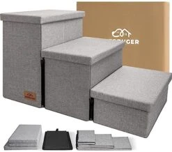 Dog Stairs, Dog Steps For High Beds, Foldable Pet Stairs For Small Dogs Puppy Dog With Storage For Bed And Couch Hold Up To 150 Lbs (Beige Gray, 2 Steps With Condo) -Dog Supply Store 51AFLpY3YeL. AC