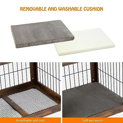 Dog Crate Furniture With Cushion,31.5" Large Wooden Dog Kennel Furniture With 2 Drawers,Left/Right Doors + Double Front Doors,for SmallMedium Dogs,Dog Cage TV Stand Rustic Brown 31.5"L×23.6"W×32.1"H 5 Dog Crate Furniture With Cushion,31.5" Large Wooden Dog Kennel Furniture With 2 Drawers,Left/Right Doors + Double Front Doors,for SmallMedium Dogs,Dog Cage TV Stand Rustic Brown 31.5"L×23.6"W×32.1"H - Image 3