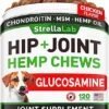 Hemp Treats - Glucosamine Dog Joint Supplement + Omega 3 - W/Hemp Oil - Chondroitin, MSM - Advanced Mobility Chews - Joint Pain Relief - Hip & Joint Care - Chicken Flavor - 120 Ct - Made In USA