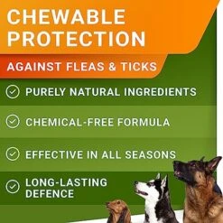 Natural Flea And Tick Prevention Chews For Dogs - Chewable Tablets For Dogs - All Breeds And Ages - Made In USA Flea And Tich Remover Supplement - Bacon - 120 Treats