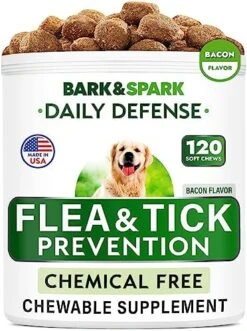 Flea And Tick Prevention For Dogs Chewable Tablets - All Natural Flea & Tick Chews - Flea Chewables Pills For Dogs - All Breeds And Ages - Made In USA - Bacon - 120 Treats -Dog Supply Store 51EbzQRSppL. AC