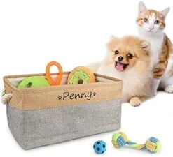 Xingfa Personalized Dog Toy Basket With Name,Paw Prints Pet Food Storage Container,Dog Toy Bin Storage,Dog Toy Box For Small Dogs,New Puppy Supplies (S 31X21X12cm) -Dog Supply Store 51EdnKhpQ9L. AC 2