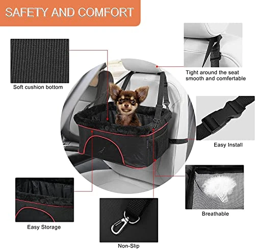 ROODO Pet Dog Car Seat Metal Frame With Safety Rope Removable Washable Pad Fits 18 LBs Dog Car Booster Seat (Black&White) 4 ROODO Pet Dog Car Seat Metal Frame With Safety Rope Removable Washable Pad Fits 18 LBs Dog Car Booster Seat (Black&White) - Image 2