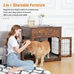 Dog Crate Furniture With Cushion,31.5" Large Wooden Dog Kennel Furniture With 2 Drawers,Left/Right Doors + Double Front Doors,for SmallMedium Dogs,Dog Cage TV Stand Rustic Brown 31.5"L×23.6"W×32.1"H 10 Dog Crate Furniture With Cushion,31.5" Large Wooden Dog Kennel Furniture With 2 Drawers,Left/Right Doors + Double Front Doors,for SmallMedium Dogs,Dog Cage TV Stand Rustic Brown 31.5"L×23.6"W×32.1"H -Dog Supply Store 51HvGaLHlvL