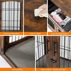 Dog Crate Furniture With Cushion,39" Large Wooden Dog Kennel Furniture With 2 Drawers,Left/Right Doors + Double Front Doors,for Medium Large Dogs,Dog Cage TV Stand Rustic Brown 39.4" L×23.6" W×40" H -Dog Supply Store 51JN1nccQxL