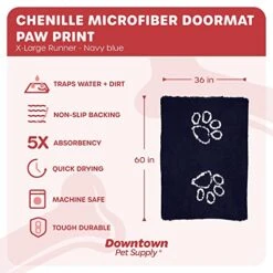 My Doggy Place Microfiber Dog Mat For Muddy Paws, 60" X 36" Navy Blue With Paw Print - Non-Slip, Absorbent And Quick-Drying Dog Paw Cleaning Mat, Washer And Dryer Safe - X-Large/Runner -Dog Supply Store 51KANXQPYTL