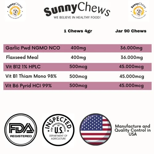 SUNNYCHEWS Flea And Tick Prevention For Dogs| Dog Flea & Tick Control Chewable| Dog Flea Treatment With Bacon Flavor| Natural Flea And Tick For Dogs| Dog Flea With Hemp, Garlic, Flaxseed, 12oz 90 Chew 4 SUNNYCHEWS Flea And Tick Prevention For Dogs| Dog Flea & Tick Control Chewable| Dog Flea Treatment With Bacon Flavor| Natural Flea And Tick For Dogs| Dog Flea With Hemp, Garlic, Flaxseed, 12oz 90 Chew - Image 2