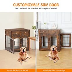 Dog Crate Furniture With Cushion,39" Large Wooden Dog Kennel Furniture With 2 Drawers,Left/Right Doors + Double Front Doors,for Medium Large Dogs,Dog Cage TV Stand Rustic Brown 39.4" L×23.6" W×40" H -Dog Supply Store 51Kq0QeXN0L
