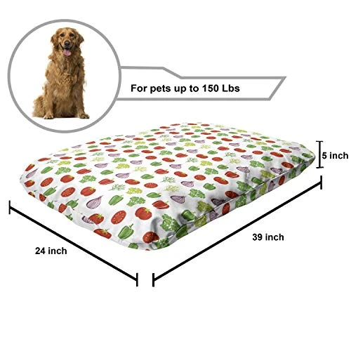 Ambesonne Vegetables Pet Bed, Food Themed Simple Repetitive Pattern With Pepper Onion Broccoli And Tomatoes, Chew Resistant Pad For Dogs And Cats Cushion With Removable Cover, 24" X 39", Multicolor 5 Ambesonne Vegetables Pet Bed, Food Themed Simple Repetitive Pattern With Pepper Onion Broccoli And Tomatoes, Chew Resistant Pad For Dogs And Cats Cushion With Removable Cover, 24" X 39", Multicolor - Image 3