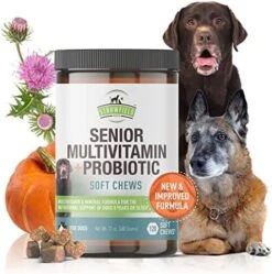 Strawfield Pets' Senior Multivitamin + Probiotics For Dogs With Milk Thistle Joint Support Supplement For Dogs Peanut Butter Flavor 120 Crunchy Soft Chews -Dog Supply Store 51M7WDbRSjL. AC