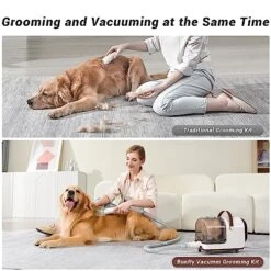 Bunfly Dog Grooming Kit & Vacuum Suction 99.99% Pet Hair, 3L Large Capacity Dust Cup, 7 Pet Grooming Tools For Shedding Pet Hair, Home Cleaning（Brown&White） -Dog Supply Store 51MLgwURQRL