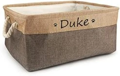 Xingfa Personalized Dog Toy Basket With Name,Custom Dog Toy Basket,Paw Prints Pet Food Storage Container,Dog Toy Box For Small Dogs,New Puppy Supplies (Beige,L 41X32X21cm) -Dog Supply Store 51MlQxBIUL. AC 1
