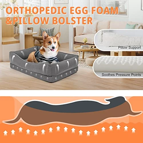 Dog Bed, Orthopedic Bolster Dog Beds For Extra Large Dogs. Egg Crate Foam Sofa With Removable Washable Bed Cover, Nonskid Bottom Couch, Pet Beds For Large&Extra Large Extra Large Size: 42"*32.5" 4 Dog Bed, Orthopedic Bolster Dog Beds For Extra Large Dogs. Egg Crate Foam Sofa With Removable Washable Bed Cover, Nonskid Bottom Couch, Pet Beds For Large&Extra Large Extra Large Size: 42"*32.5" - Image 2