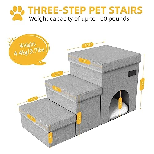 Dog Stairs-3 Steps Folding Pet Stairs With Storage Dog Steps For Bed Or Couch For Small Medium Or Large Dogs,Holding Up To 100 Lbs Pets 4 Dog Stairs-3 Steps Folding Pet Stairs With Storage Dog Steps For Bed Or Couch For Small Medium Or Large Dogs,Holding Up To 100 Lbs Pets - Image 2