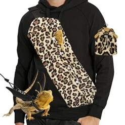 Bearded Dragon Leash & Leopard Pattern Carrier, Lizard Adjustable Harness With Leather Wings And Sling Bag, With Beardie's Leopard Pattern Coat, Reptile Small Pet Batwing Accessories For Outdoor
