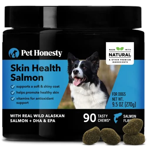 Pet Honesty Salmon Skin Health - Omega 3 Fish Oil For Dogs, Natural Salmon Oil For Dogs Chews For Healthy Skin & Coat, May Reduce Normal Shedding For Sensitive Skin, Dog Fish Oil Supplements - (90 Ct) 3 Pet Honesty Salmon Skin Health - Omega 3 Fish Oil For Dogs, Natural Salmon Oil For Dogs Chews For Healthy Skin & Coat, May Reduce Normal Shedding For Sensitive Skin, Dog Fish Oil Supplements - (90 Ct)
