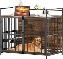 ROOMTEC Dog Crate Furniture-Style Cages For Large Dogs Indoor Heavy Duty Super Sturdy Dog Kennels With 2 Stainless Steel Bowls (48Inch = Int.dims: 46" W X 29" D X 35.5" H) -Dog Supply Store 51PBpP2zKrL. AC