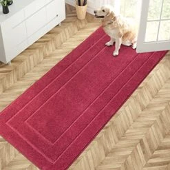 PURRUGS Dirt Trapper Door Mat 32" X 70", Non-Slip/Skid Machine Washable Entryway Rug, Dog Door Mat, Super Absorbent Welcome Mat For Muddy Wet Shoes And Paws, Burgundy Red