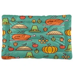 Kigai Thanksgiving Food Dog Bed, Super Soft Dog Cat Crate Bed Pad With Non-Slip Bottom Fit Large, Medium, Small Pet Dogs, Machine Washable & Dryer Pet Sleeping Mat