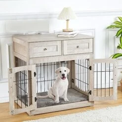 Dog Crate Furniture With Cushion,39" Large Wooden Dog Kennel Furniture With 2 Drawers,Left/Right Doors + Double Front Doors,for Medium Large Dogs,Dog Cage TV Stand Rustic Brown 39.4" L×23.6" W×40" H -Dog Supply Store 51QgwPWEXlL. AC