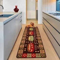 Pet Bone Food And Water Runner Rug Brown Multi Color Slip Skid Resistant Rubber Backing Pet Friendly Washable Rug Runners (Brown, 20" X 59")