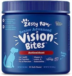 Zesty Paws Eye Supplement For Dogs - Vision Support With Lutein + Vitamin C & Astaxanthin Antioxidants - Dog Vitamins For Eyes + Fish Oil For Omega 3 EPA & DHA Fatty Acids For Senior Dogs - 90 Chews -Dog Supply Store 51R9gwk5NLL. AC